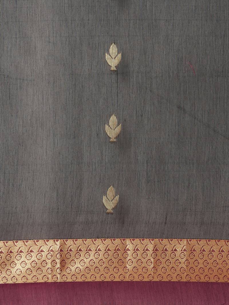 The Chennai Silks Black Silk Cotton Saree With Running Blouse