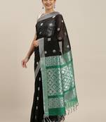 The Chennai Silks Black Silk Cotton Saree  With Running Blouse