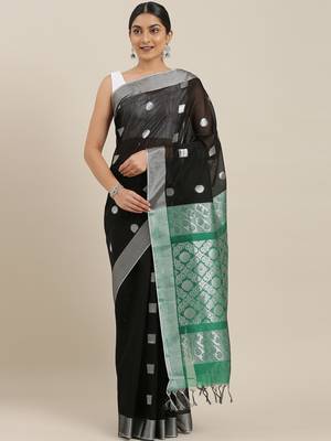 The Chennai Silks Black Silk Cotton Saree  With Running Blouse 2
