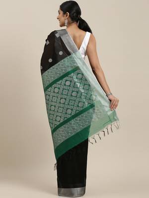 The Chennai Silks Black Silk Cotton Saree  With Running Blouse 3