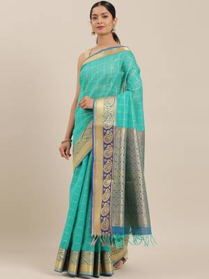 The Chennai Silks Green Silk Cotton Saree With Running Blouse 1