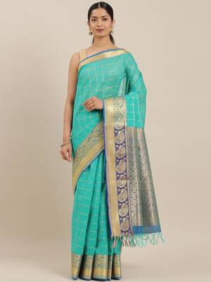 The Chennai Silks Green Silk Cotton Saree With Running Blouse 2