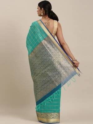The Chennai Silks Green Silk Cotton Saree With Running Blouse 3