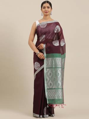 The Chennai Silks Purple Silk Cotton Saree With Running Blouse 1