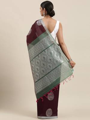 The Chennai Silks Purple Silk Cotton Saree With Running Blouse 3