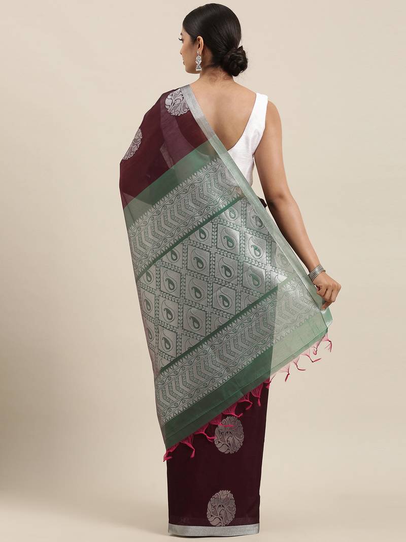 The Chennai Silks Purple Silk Cotton Saree With Running Blouse