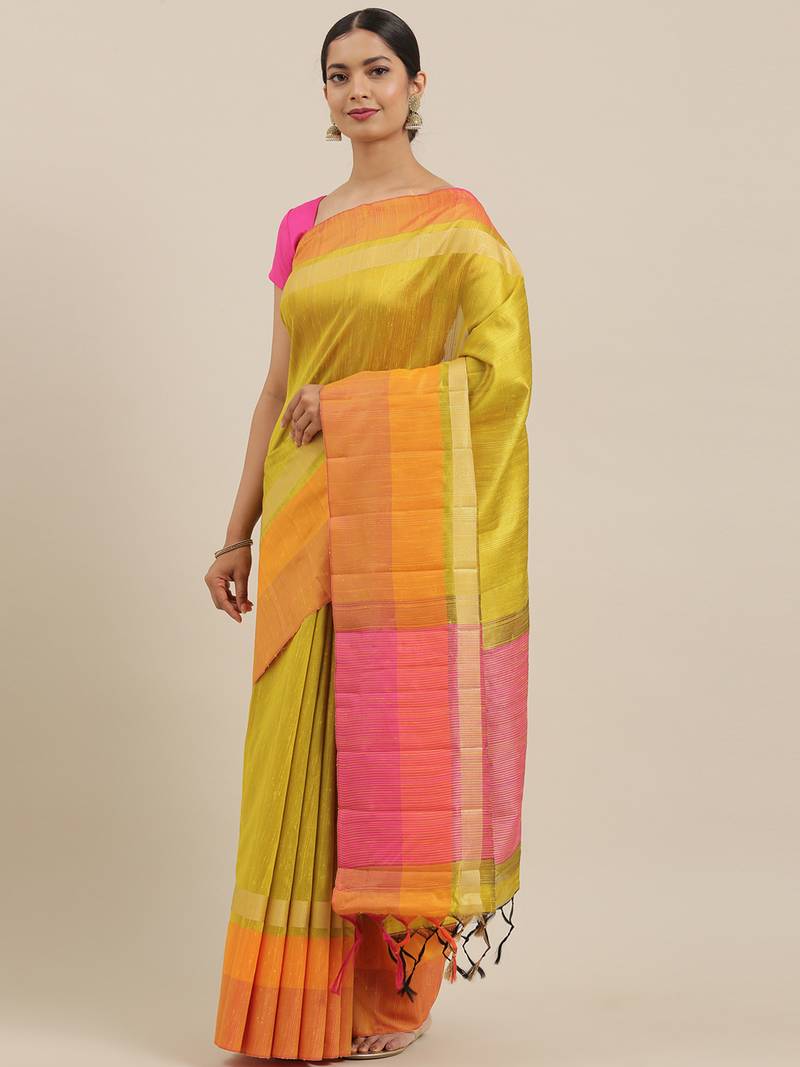 The Chennai Silks Green Dupion Saree With Running Blouse