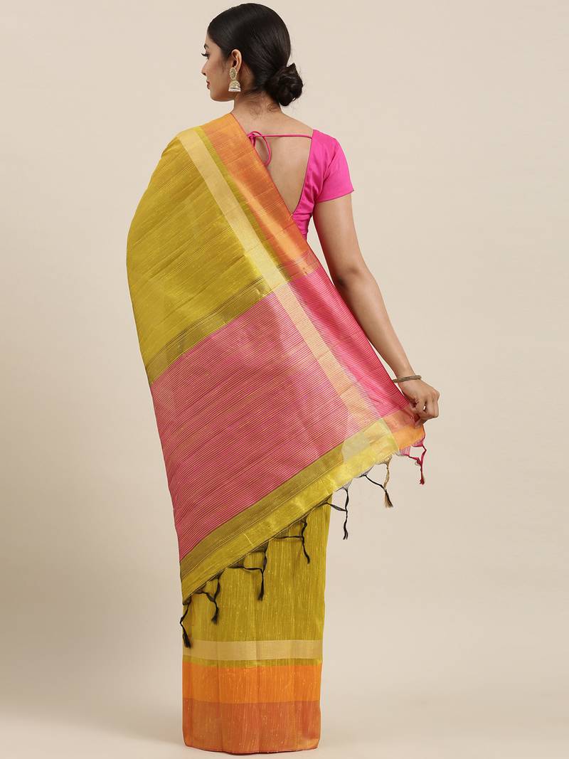 The Chennai Silks Green Dupion Saree With Running Blouse