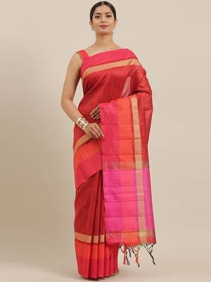The Chennai Silks Maroon Dupion Saree With Running Blouse 1