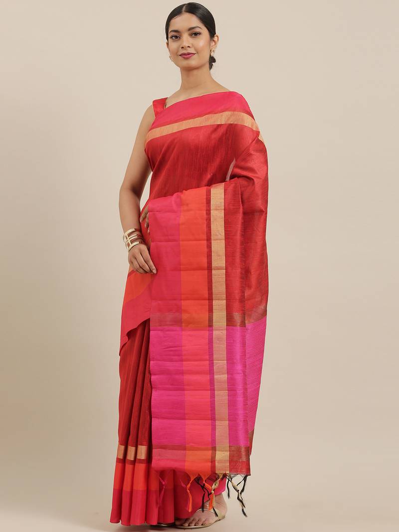The Chennai Silks Maroon Dupion Saree With Running Blouse