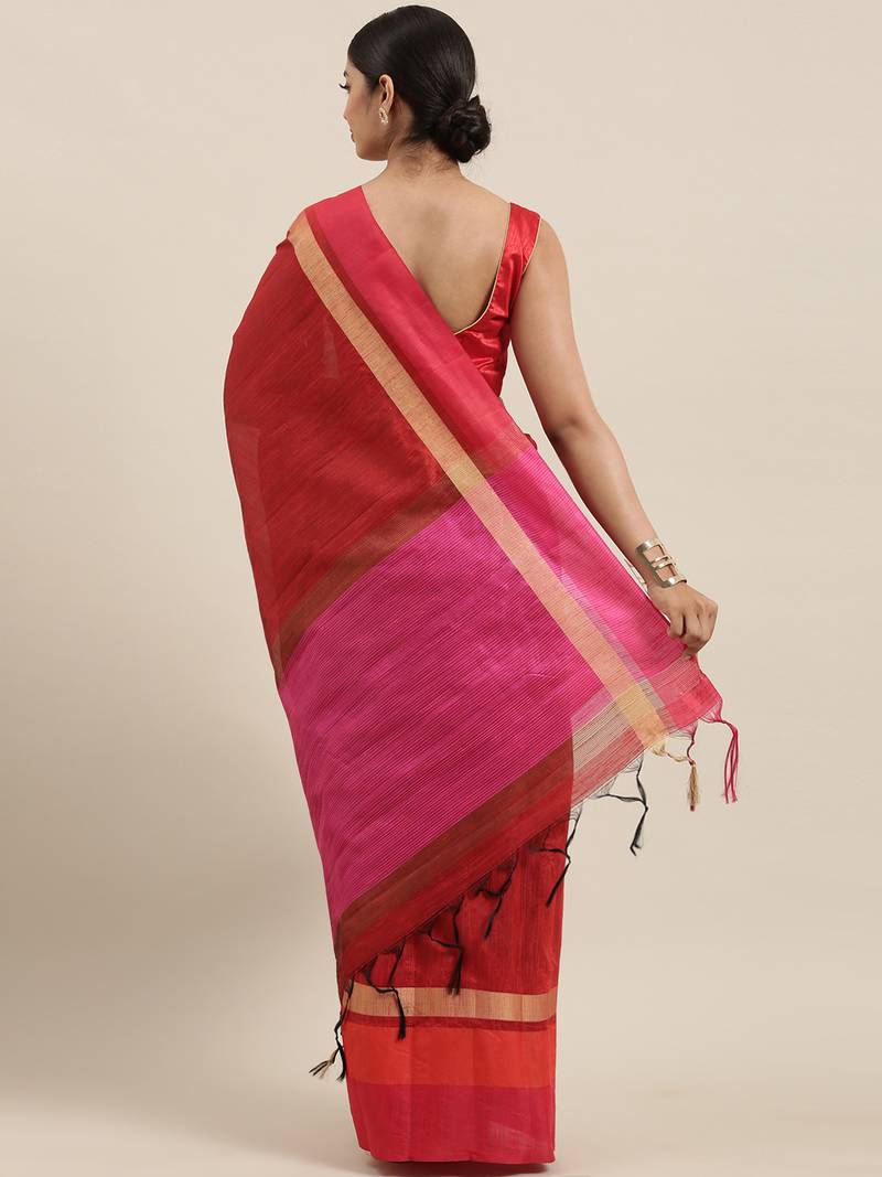 The Chennai Silks Maroon Dupion Saree With Running Blouse