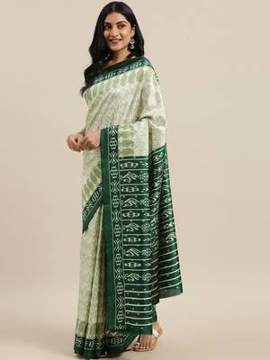 The Chennai Silks Green Ikat Dupion Saree With Running Blouse 2