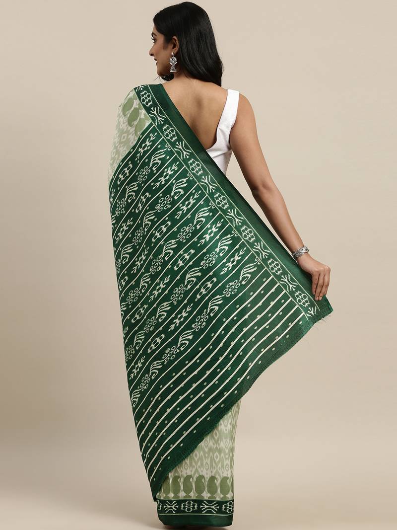 The Chennai Silks Green Ikat Dupion Saree With Running Blouse