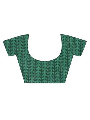 The Chennai Silks Green Ikat Dupion Saree With Running Blouse 6