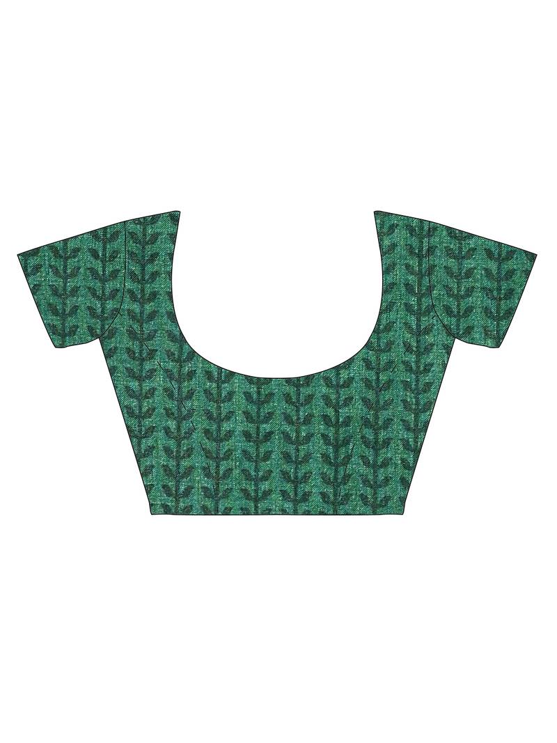 The Chennai Silks Green Ikat Dupion Saree With Running Blouse