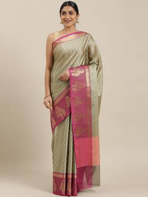 The Chennai Silks Grey Banarasi Organza Saree With Running Blouse 1
