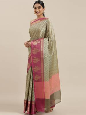 The Chennai Silks Grey Banarasi Organza Saree With Running Blouse 2