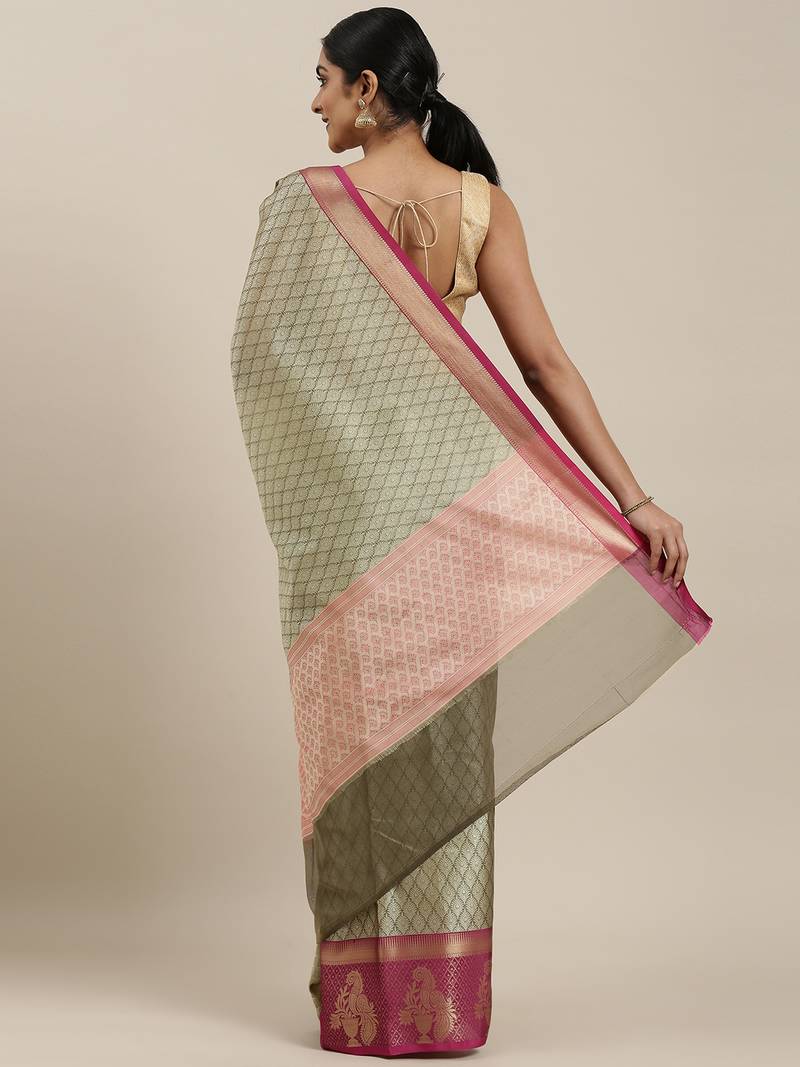 The Chennai Silks Grey Banarasi Organza Saree With Running Blouse