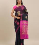 The Chennai Silks Navy Blue Silk Cotton Saree With Running Blouse