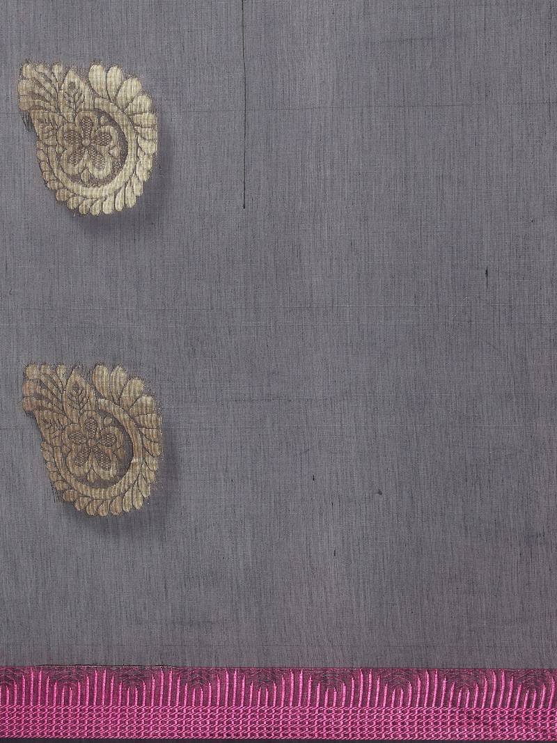 The Chennai Silks Navy Blue Silk Cotton Saree With Running Blouse