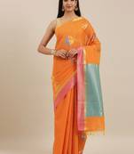 The Chennai Silks Orange Silk Cotton Saree With Running Blouse
