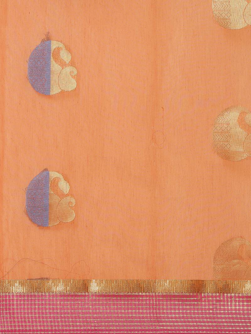 The Chennai Silks Orange Silk Cotton Saree With Running Blouse