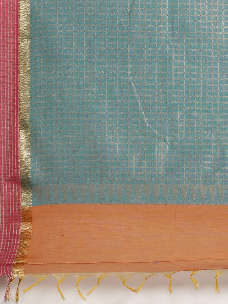 The Chennai Silks Orange Silk Cotton Saree With Running Blouse