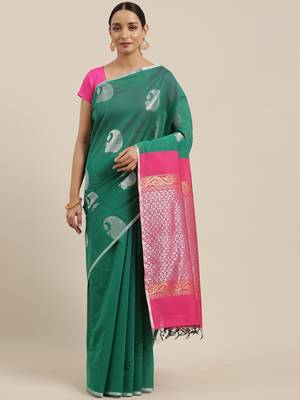 The Chennai Silks Green Silk Cotton Saree With Running Blouse 1