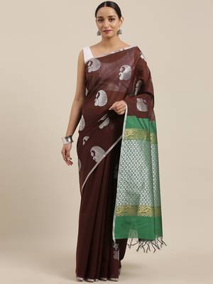 The Chennai Silks Brown Silk Cotton Saree With Running Blouse 1