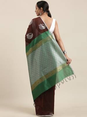 The Chennai Silks Brown Silk Cotton Saree With Running Blouse 3
