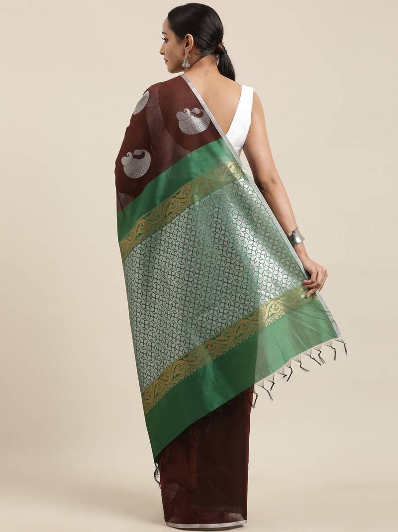 The Chennai Silks Brown Silk Cotton Saree With Running Blouse