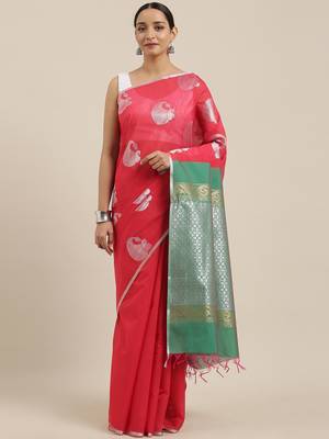 The Chennai Silks Red Silk Cotton Saree With Running Blouse 1