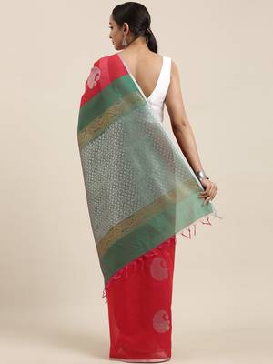 The Chennai Silks Red Silk Cotton Saree With Running Blouse 3
