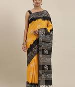 The Chennai Silks Yellow Batik Print Pure Cotton Saree With Running Blouse