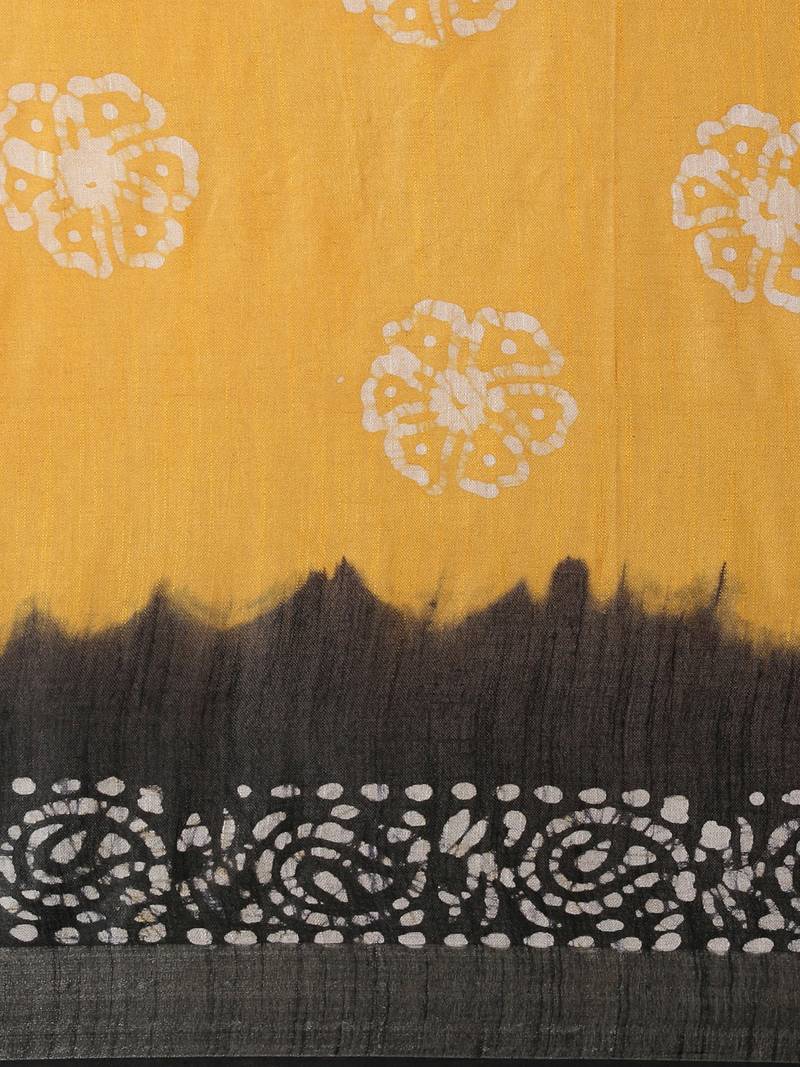 The Chennai Silks Yellow Batik Print Pure Cotton Saree With Running Blouse