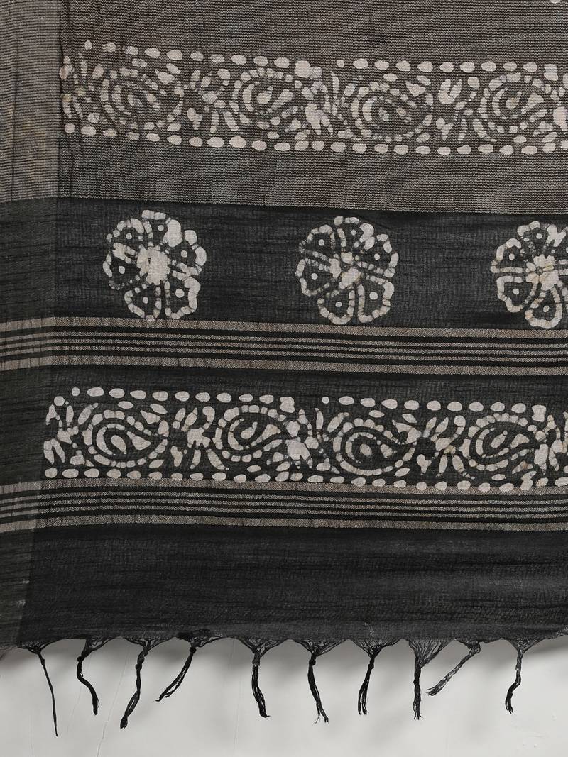 The Chennai Silks Yellow Batik Print Pure Cotton Saree With Running Blouse