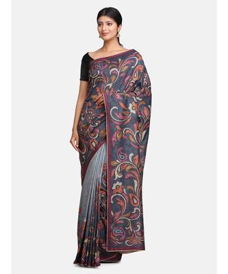 Angarika Blue Tussar Silk Traditional Saree with Contrast Border 1