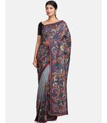 Angarika Blue Tussar Silk Traditional Saree with Contrast Border