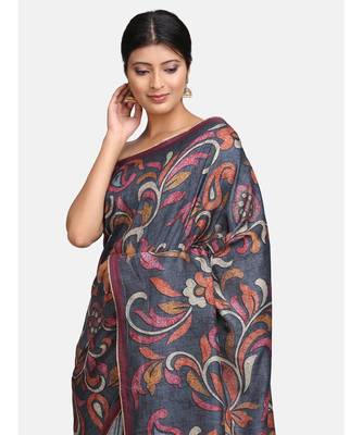 Angarika Blue Tussar Silk Traditional Saree with Contrast Border 2