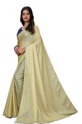 Beige Brasso Russel Net Designer Saree 2
