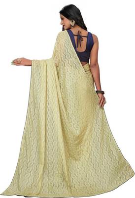Beige Brasso Russel Net Designer Saree 3