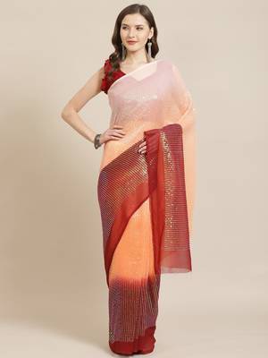 Orange & Maroon Embellished Ombre Sequence Saree 1