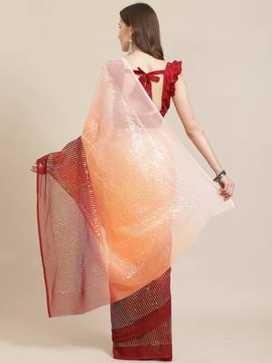Orange & Maroon Embellished Ombre Sequence Saree 2