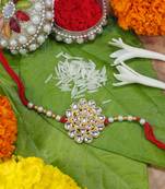 Gold Plated Ethnic Designer Pearl Kundan Rakhi  for Brother/Men (R002)