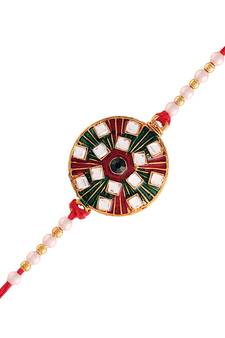 Gold Plated Ethnic Designer Kundan Meena Work Rakhi  for Brother/Men 