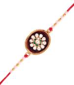 Gold Plated Ethnic Designer Kundan Meena Work Rakhi  for Brother/Men (R005)