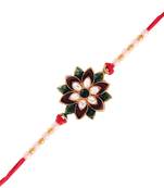 Gold Plated Ethnic Designer Pearl Meena Work Flower Rakhi  for Brother/Men (R006)