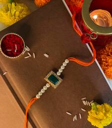 Gold Plated Ethnic Designer Pearl Stone Rakhi Bracket for Brother/Men 