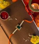 Gold Plated Ethnic Designer Pearl Stone Rakhi Bracket for Brother/Men 