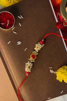Gold Plated Ethnic Designer Pearl Kundan Rakhi Bracket for Brother/Men (R011R-R)